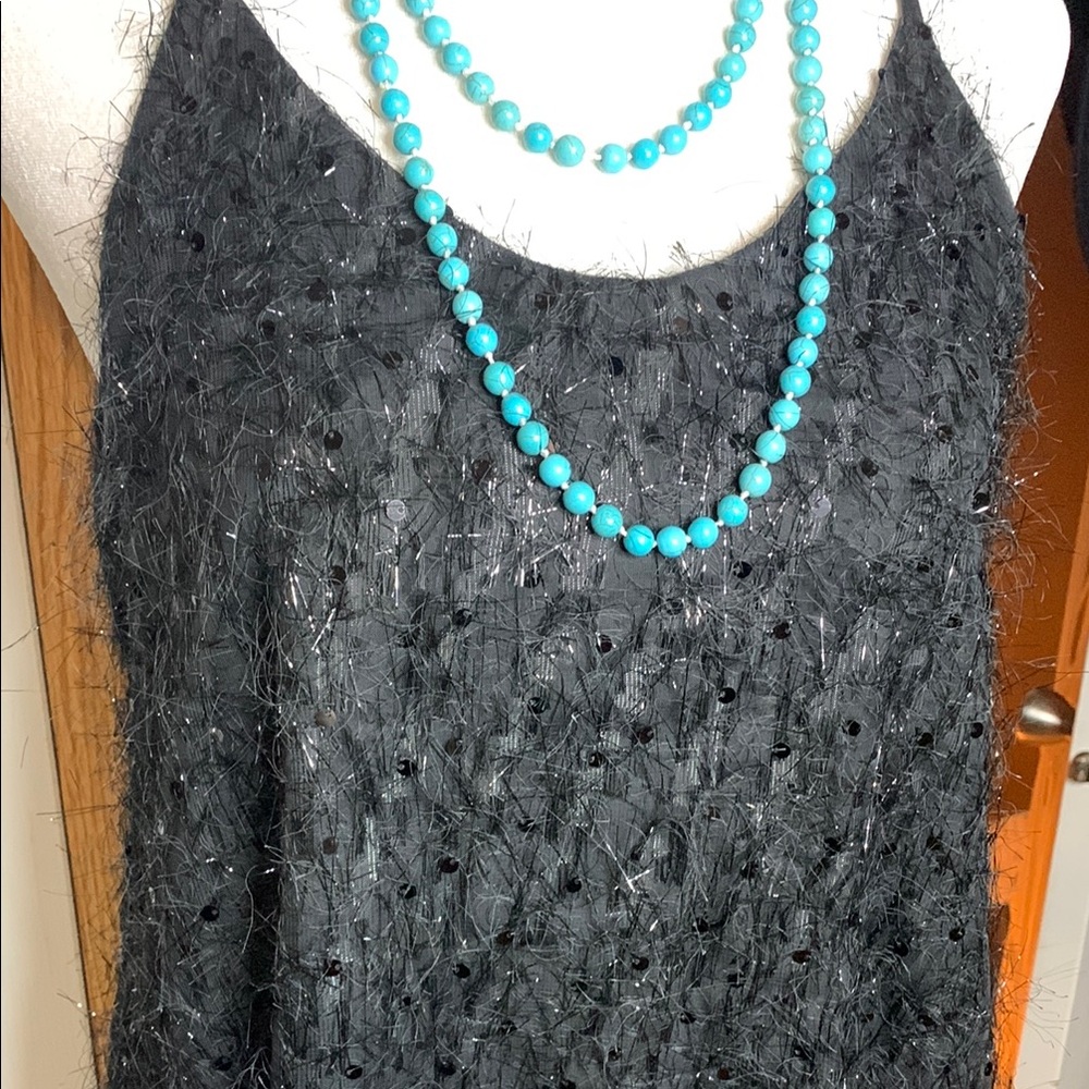 BLACK Sequin Spaghetti Strap Criss Cross Fit and Flare Mini Dress Size Small - Picture 5 of 5